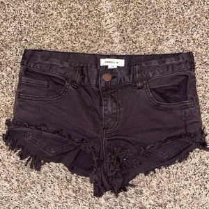 O’Neil Frayed Black Denim Shorts. Size 28.